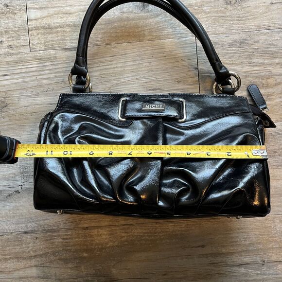 Miche Purse Black Shell Patent Leather Vintage 90s Grunge Y2K Shoulder Bag - Picture 8 of 11